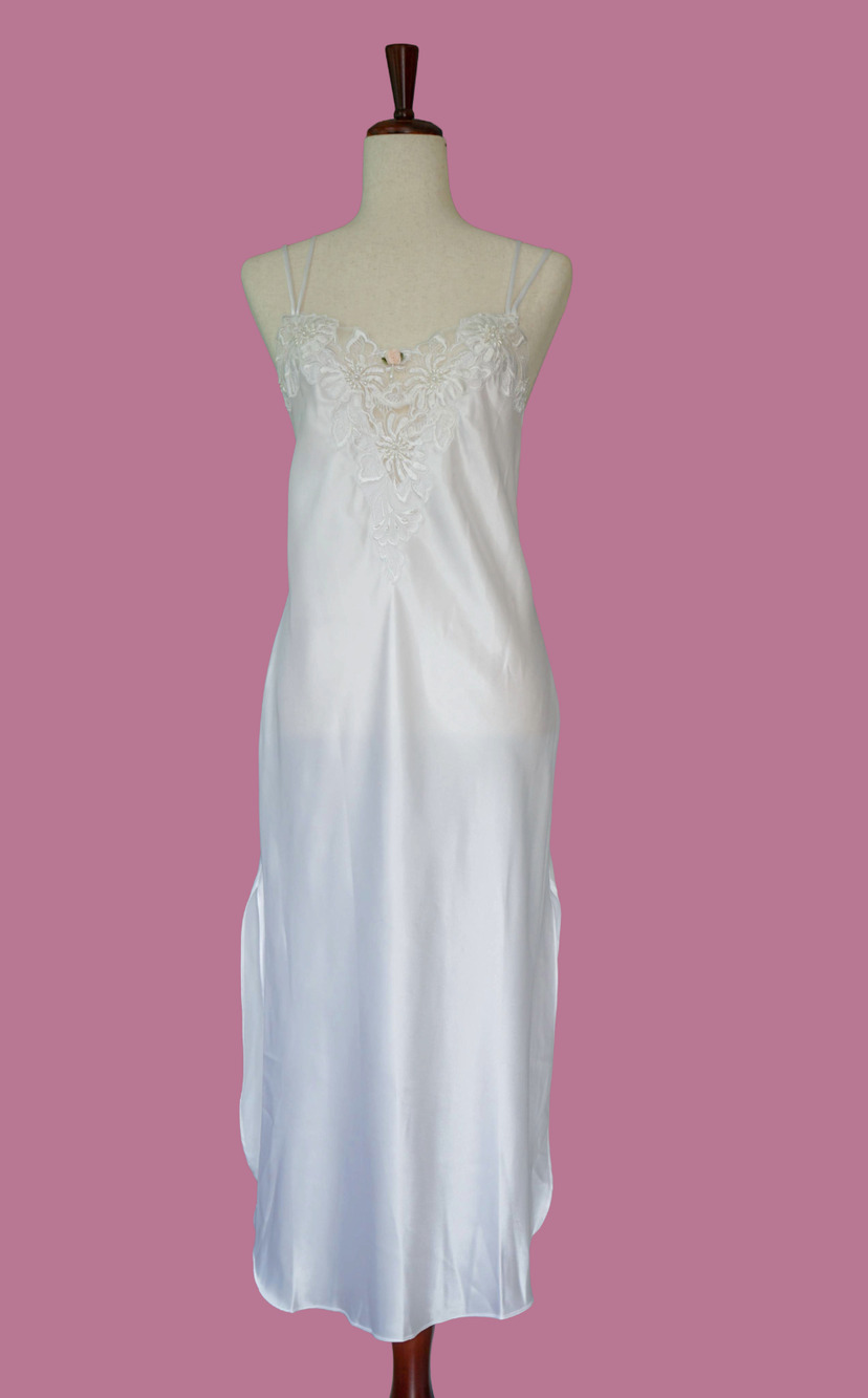 VTG California Dynasty Pearl Cami Slip Dress M Lingerie Nighty Coquette Bride